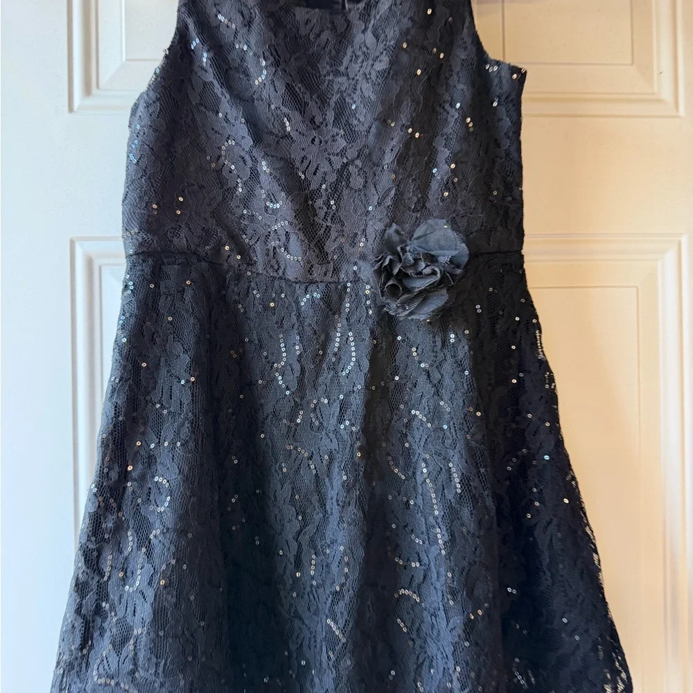 The Children's Place Girls Black Lace Sequin‎ Party Dress Size 14 Flower Detail